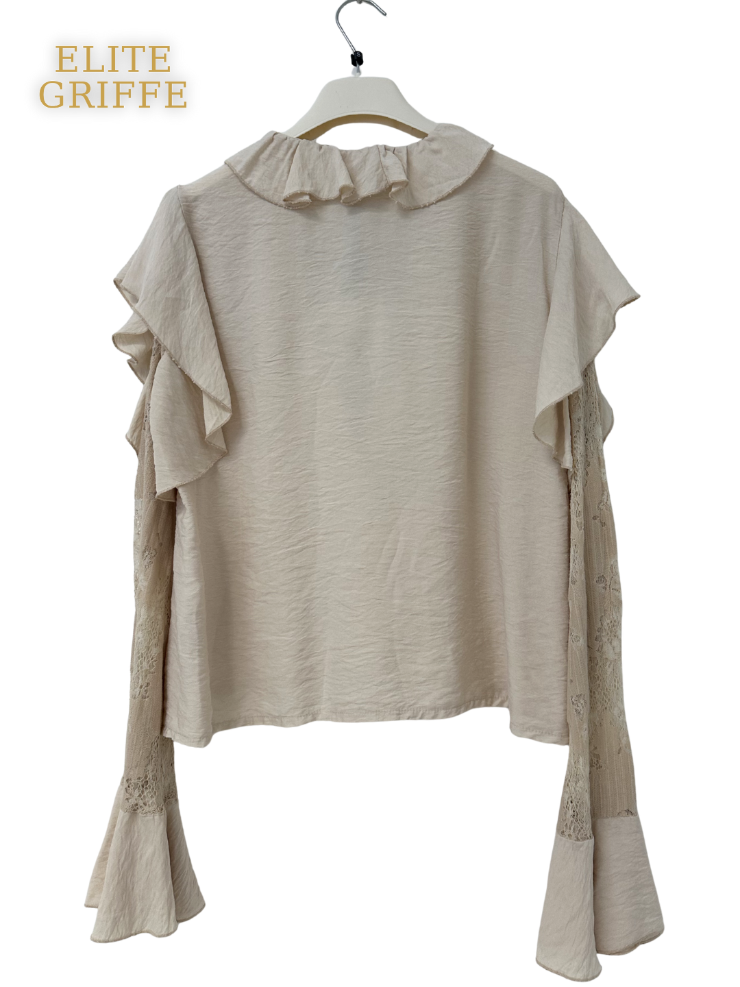 HAVEONE - BLUSA CON PIZZO E ROUCHES BURRO