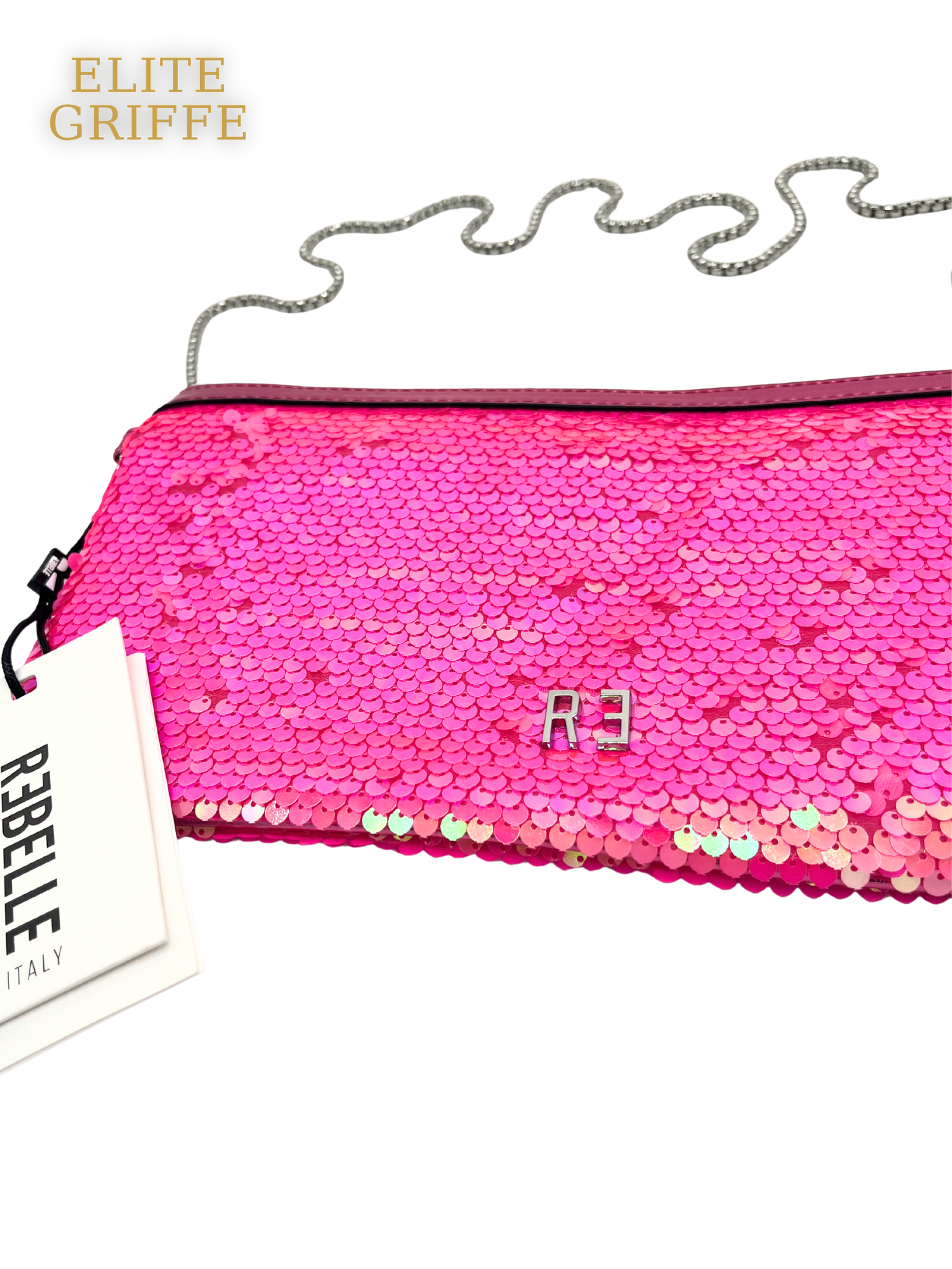 REBELLE - Pochette rosa laminato con catena