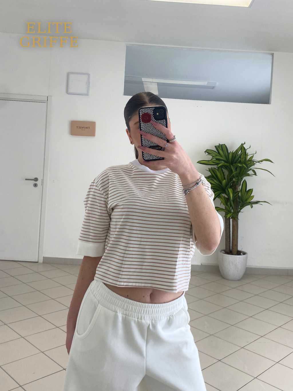 HAVEONE - T-SHIRT RIGHE BIANCO/BEIGE