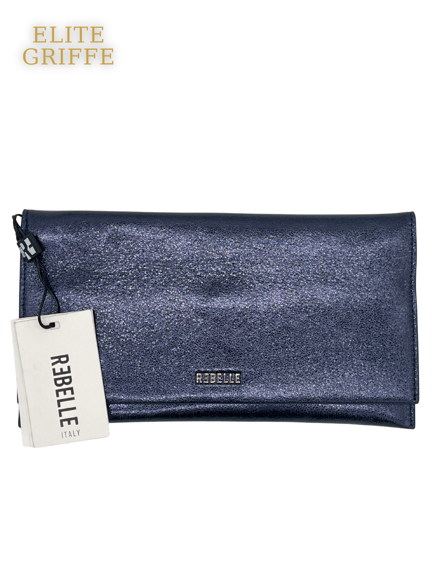 REBELLE - Pochette blue laminato con catena