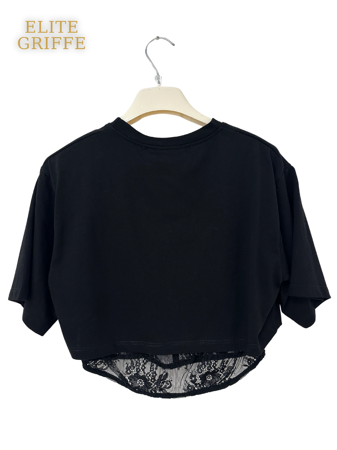 HAVEONE - T-SHIRT CROP PIZZO SOTTO NERO