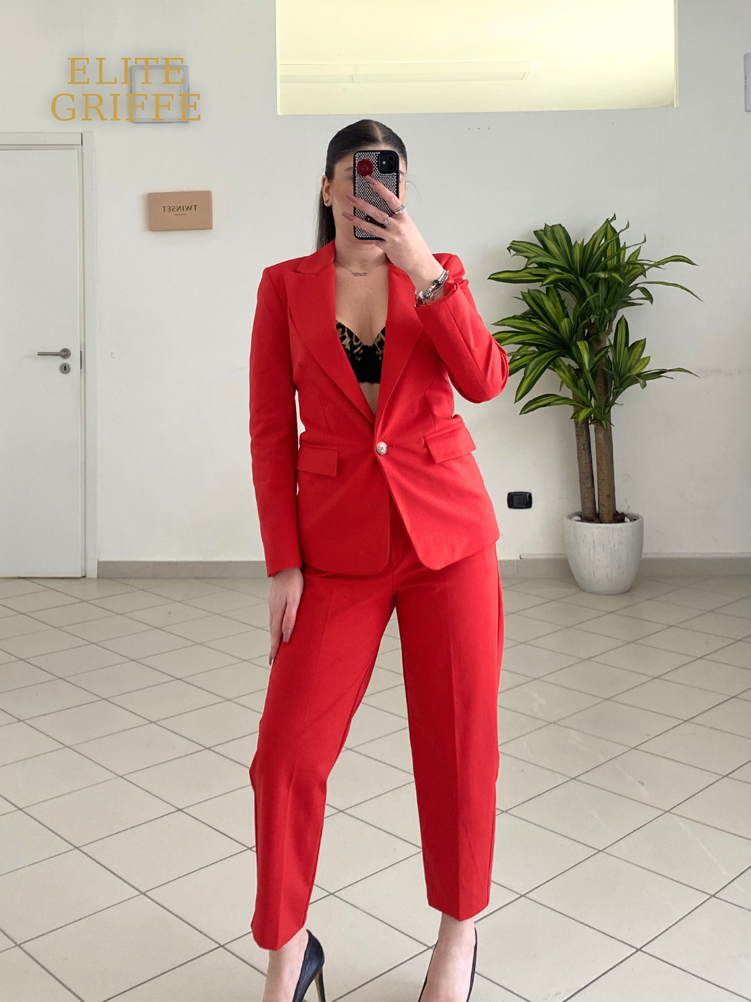 HAVEONE - Tailleur Donna giacca e pantalone baloon ROSSO