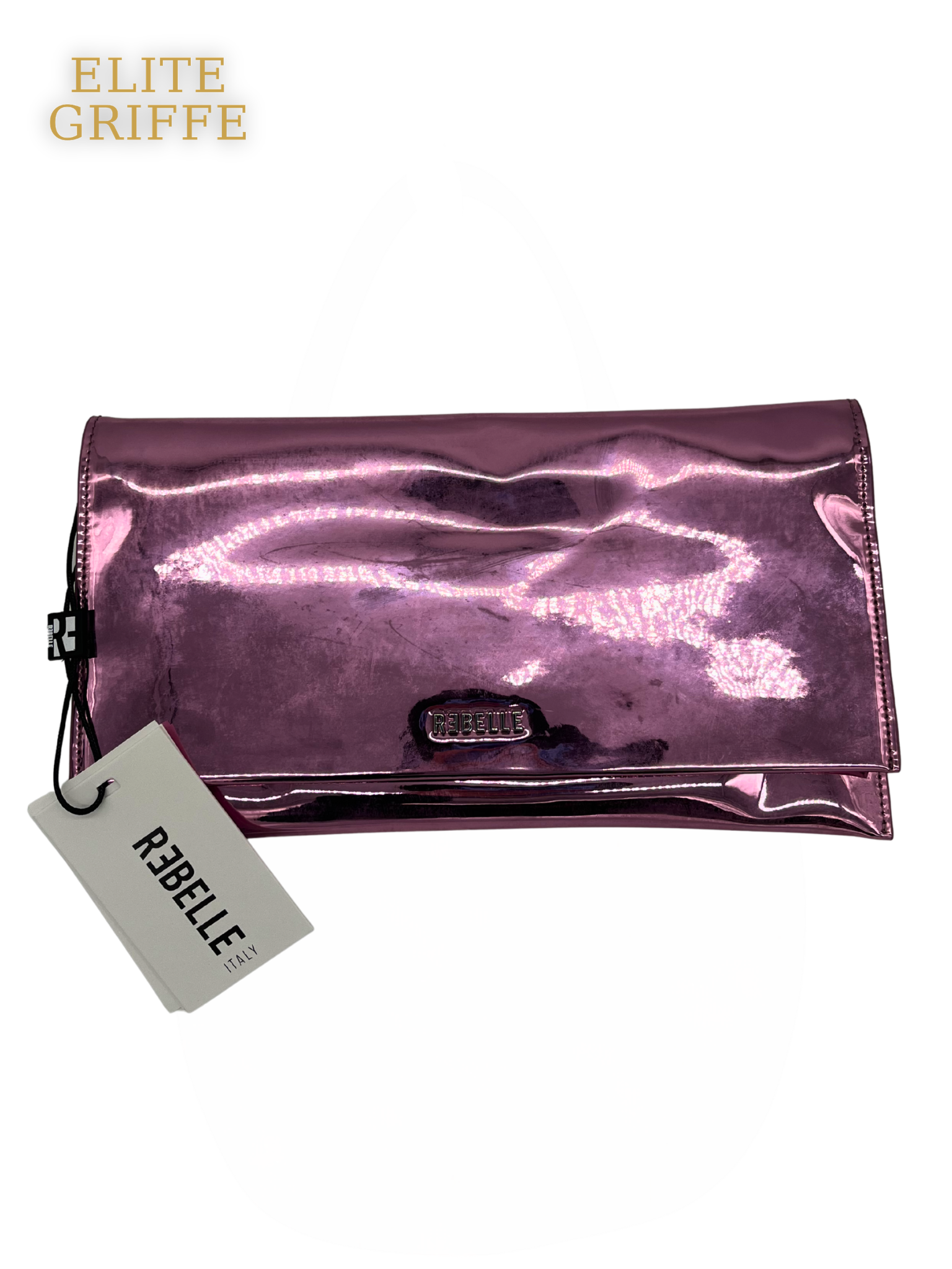 REBELLE - Pochette rosa laminato con catena