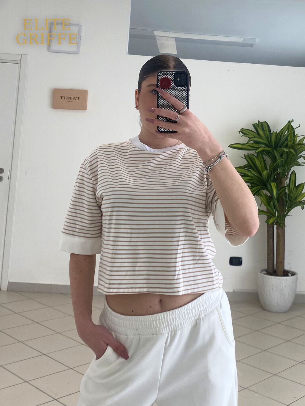 HAVEONE - T-SHIRT RIGHE BIANCO/BEIGE