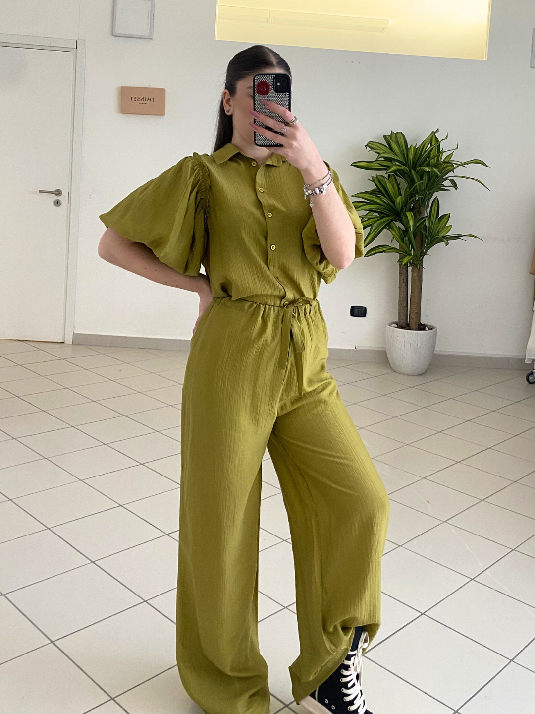 HAVEONE - CAMICIA CON MANICA PALLONCINO OLIO