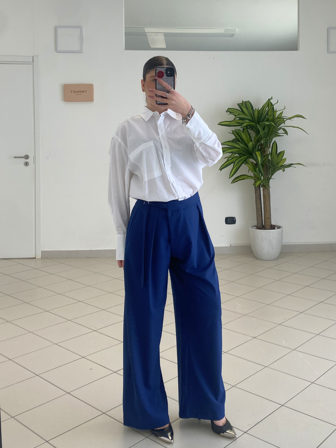 HAVEONE - PANTALONE PORTAFOGLIO CON LACCINO FIBBIA BLU