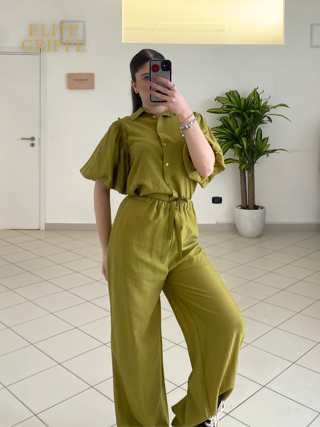 HAVEONE - CAMICIA CON MANICA PALLONCINO OLIO