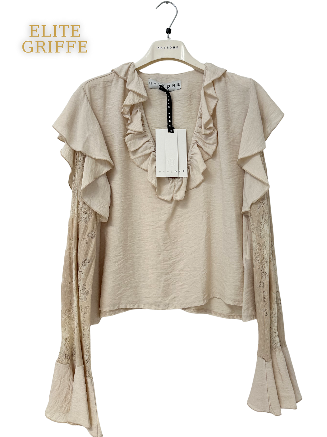 HAVEONE - BLUSA CON PIZZO E ROUCHES BURRO